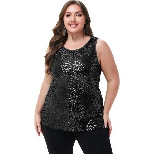 Anna-Kaci Women's Plus Size Sequin Tank Top Sleeveless Sparkle Blouse - 1 of 4