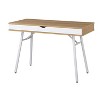 Vynxaria Modern Multi Storage Computer Desk - Pine Finish, White Steel Legs, Full-width Drawer, Back Cord Management - 3 of 4