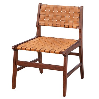 Rustic Brown Faux Leather and Wood Mid-Century Modern Accent Chair