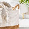 Itopfox Large Woven Storage Basket for Blankets, Laundry, Nursery, and Toys, Soft Cotton Rope Hamper for Living Room, Baby Toy Chest in White/Brown - 4 of 4