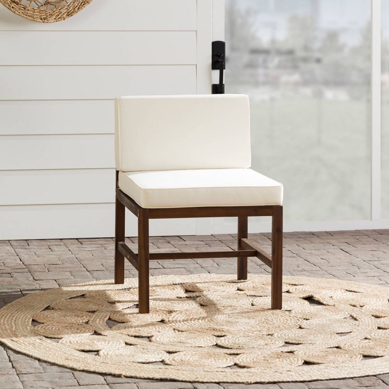 Modular Acacia Wood Armless Patio Chair with Cushion - Dark Brown - Saracina Home, 3 of 11