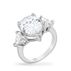 Slickblue Exquisite Cubic Zirconia Pear 3-Stone Ring for Women with Platinum-Like Luster - 1 of 3