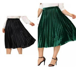 Agnes Orinda Women's Plus Size Velvet Elastic Waist Party Metallic Swing Midi A Line Skirts - 1 of 4