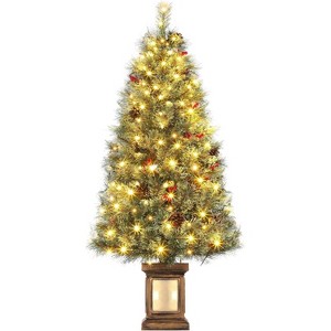 4.5ft Pre-Lit Artificial Xmas Tree with Pine Needles, Prelit Christmas Tree with 108 Warm White Lights, Hinged Branches and  Vintage Potted Base - 1 of 4