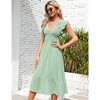 WhizMax Summer Women's V Neck Short Sleeve Dress High Waist A line Dress Flowy Ruffle Shirred Swing Midi Dresses - 3 of 4