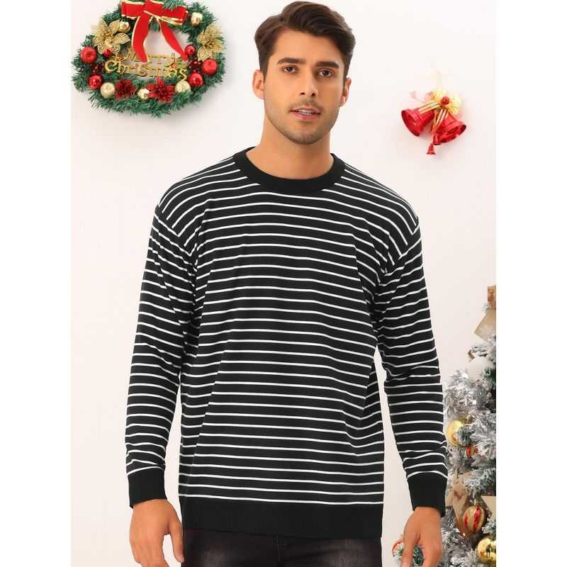 Lars Amadeus Men's Round Neck Long Sleeves Color Block Striped Knit Pullover Sweaters, 2 of 6