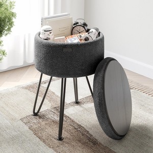 StorageBud Round Ottoman with Storage, Boucle Storage Ottoman, Modern Foot Stool Ottoman for Living Room and Bedroom - 1 of 4