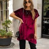 Amaryllis Women's Velvet Tunic with Asymmetrical Hem Round Neck Short Sleeves Loose Fit Side Pockets Comfortable - 4 of 4