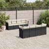 vidaXL 9 Piece Patio Sofa Set with Cushions Black Poly Rattan - Black and cream Table + 4x corner + 4x middle - 2 of 4