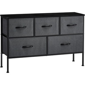 5-Drawer TV Stand, Modern Dresser Organizer with Wood Top & Sturdy Metal Frame, Fabric Storage Chest for Bedroom, Entryway, Nursery, Dark Gray - 1 of 4