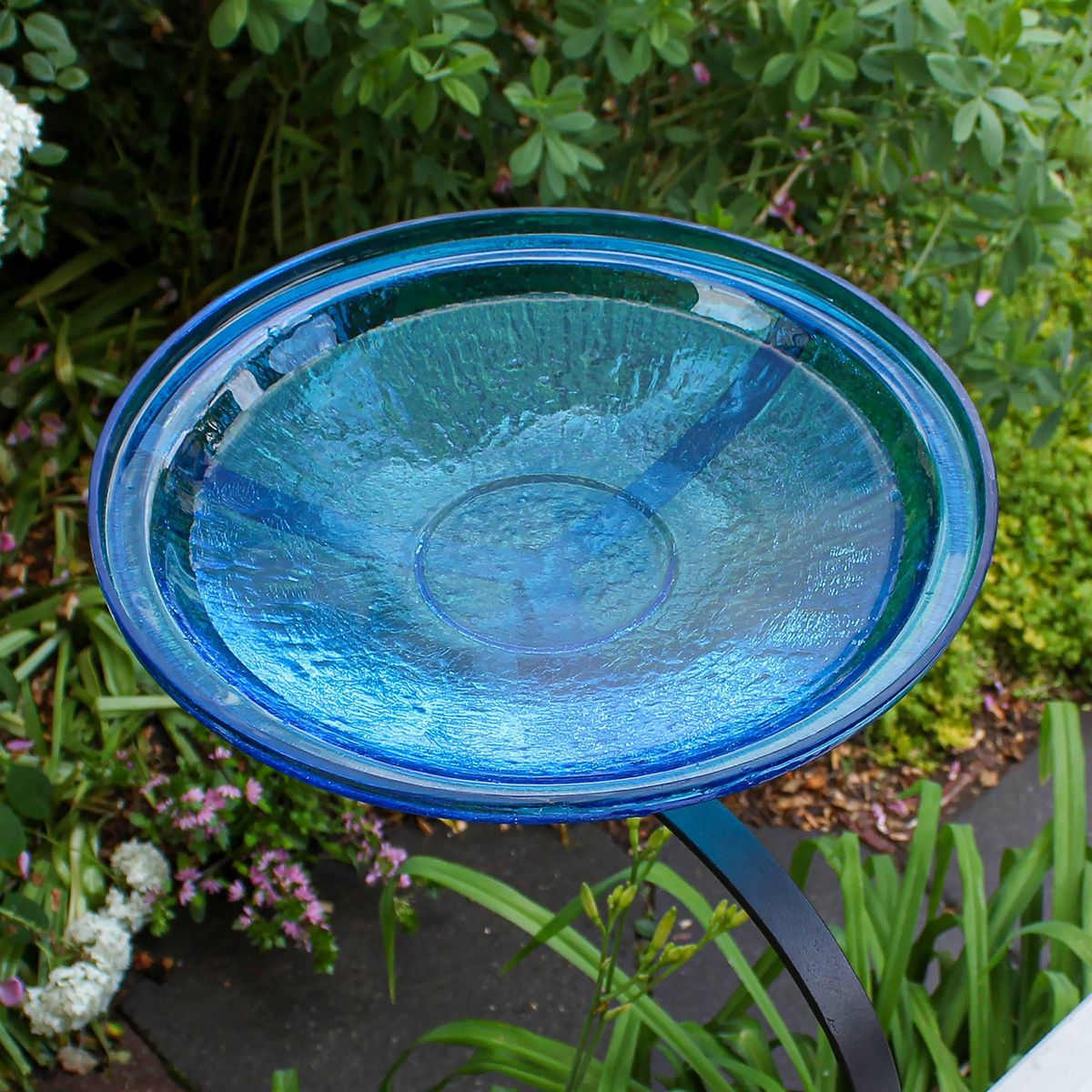 13.7" Reflective Crackle Glass Birdbath Bowl with Rail Mount Bracket Teal Blue - Achla Designs: Weather-Resistant, No Assembly Required - thumbnail 9