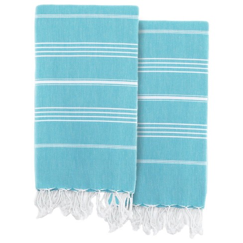 2pc Turkish Cotton Lucky Pestemal Beach Towel Turquoise Linum