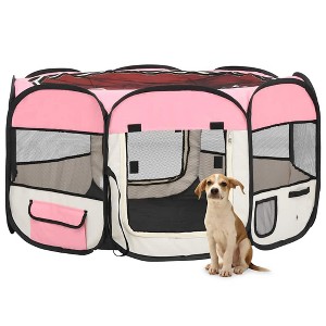 VidaXL Foldable Dog Playpen with Carrying Bag Pink 49.2 in.x49.2 in.x24 in. - 1 of 4