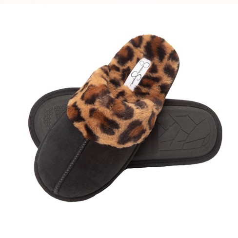 Jessica Simpson Womens Micro-suede Scuff Slipper - Black/leopard/extra Large  : Target