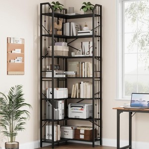 Corner Bookshelf 86" L Shaped Bookcase,Corner Bookshelves Industrial Bookcase L-Shape Bookshelf,Large Bookcases with Beaded Design Tall Display - 1 of 4