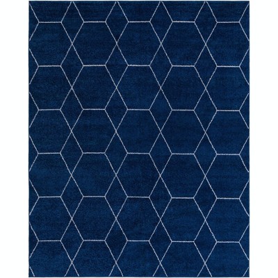 Navy Blue Trellis 8' x 10' Easy-Care Synthetic Area Rug