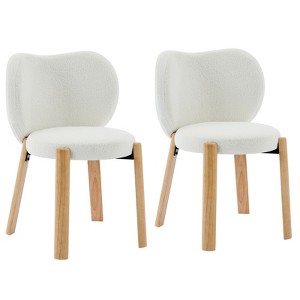 Wood Dining Chairs Plush Teddy Fabric, Modern Cute Design, Curved Backrest, Wood Frame, Upholstered for Kitchen and Living Room - 1 of 4