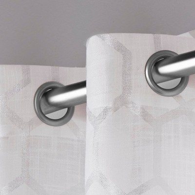 Panza Silver Geometric Sheer Grommet Top Curtain Panels