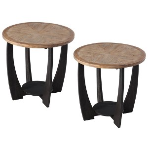 COZAYH Rustic Farmhouse Round End Table, Storage Shelf for Living Room, Set of 2 - 1 of 4