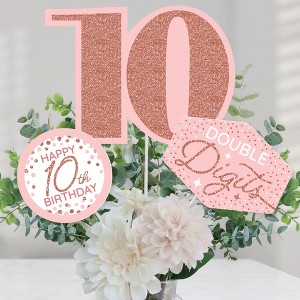 Big Dot of Happiness 10th Pink Rose Gold Birthday - Happy Birthday Party Centerpiece Sticks - Table Toppers - Set of 15 - 1 of 4