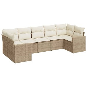 vidaXL 7 Piece Patio Sofa Set with Cushions Beige and Cream Poly Rattan - 1 of 4