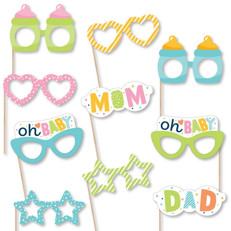 Big Dot of Happiness Colorful Baby Shower Glasses - Paper Card Stock Gender Neutral Party Photo Booth Props Kit - 10 Count, 1 of 6