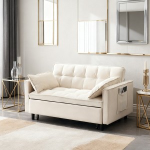 TiramisuBest Modern Velvet 3 in 1 Convertible Sofa Bed Sofa Couch Pull Out Small Love Seat with Pillow Pockets Living Room Furniture - 1 of 4