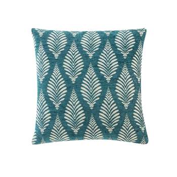 18"x18" Home Rennes Chenille Leaf Square Throw Pillow Blue - VCNY