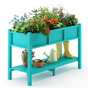 Arceso Raised Garden Bed with Tools, 47 inch Poly Elevated Planter Box with Legs And Storage Shelf, Standing Growing Bed Herb Planter for Vegetable - 1 of 4