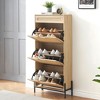 Acekool Rattan Shoe Cabinet with 3 Flip Drawers, 1 Top Drawer & 4 Adjustable Shelves, Compact Entryway Organizer with Metal Legs and Anti-Tip Device - 3 of 4