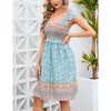Women's Floral V Neck Boho Casual Swing Mini Dress Smocked Swing Dress - 2 of 4