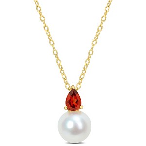 EVERLY JEWELRY  |   Yellow Plated Sterling Silver 1/2 CT TGW Garnet & 8.5 - 9 MM Cultured Freshwater  Pearl Fashion Pendant With Chain - 1 of 3
