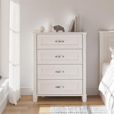 Ivory Oak Vertical 4-Drawer Dresser with Silver Hardware