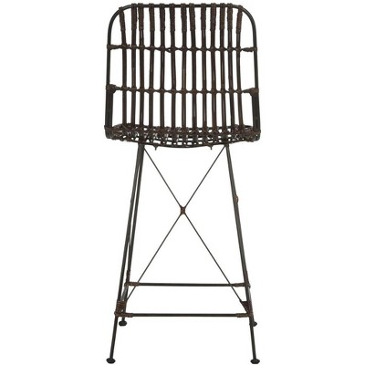 Minerva Brown and Black Wicker Counter Stools, Set of 2