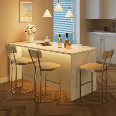 Garvee Bar Stools Set, Counter Height Bar Stools with Soft Velvet Upholstery & Metal Legs, Kitchen Island Stools with Back for Home Bar