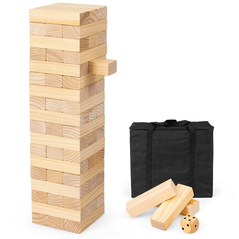 Costway Giant Tumbling Timber Toy 54 PCS Wooden Blocks Game w/ Carrying Bag, 1 of 11