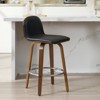 Bekrvio 26" Swivel Counter Height Bar Stools Set of 1 – Mid-Century Modern Upholstered PU Leather & Walnut Bentwood Legs, for Kitchen Island (Black) - 2 of 4