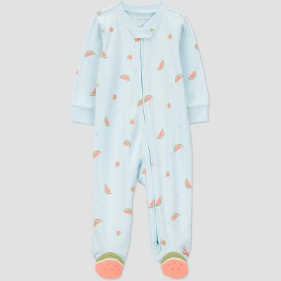 Carter's Just One You®️ Baby Girls' Sleep N' Play - Blue 3M: Cotton Footed Pajamas, Watermelon Pattern