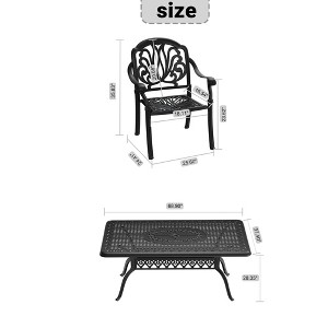 Gulches 5-Piece Cast Aluminum Patio Furniture Set Black Frame with Brown Cushions, Weather-Resistant Carved Design, Stackable Chairs & Pads - 1 of 4