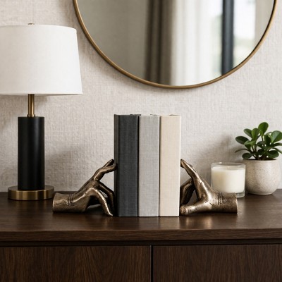 Decorative Metal Hand Bookends for Bookshelf Decor - Modern Book ...
