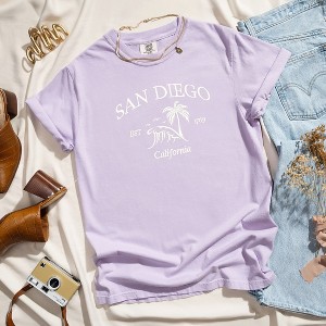 Simply Sage Market Women's Embroidered San Diego Short Sleeve Garment Dyed Tee - 1 of 3