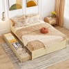 Costway Full/Queen Size Wooden Platform Bed with 2 Rolling Storage Drawers Wood Slat Support Natural/White - 2 of 4