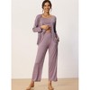 cheibear Womens Modal Knit Soft Long Sleeve Cardigan Cami and Pants Pajama Set 3 Pcs - 2 of 4