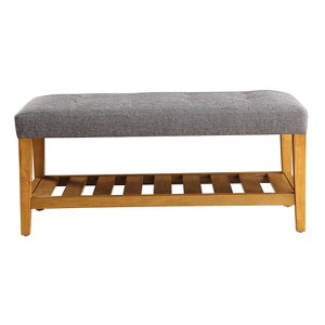 Simple Relax Fabric Upholstered Storage Bench in Gray and Oak - 1 of 4