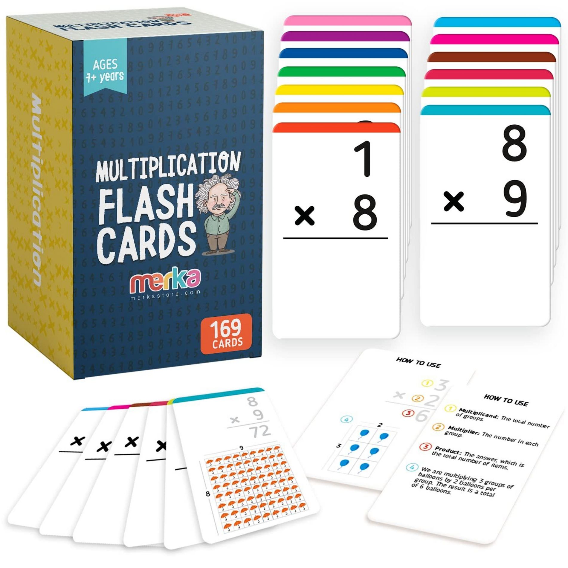 Merka Multiplication Flash Cards For Kids, Learn and Create Math Game for Kids - Set of 169 Cards Fractions Manipulatives