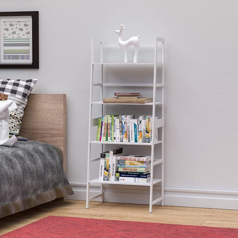 Ladder Shelf, 4/5 Tier, Bamboo Storage Rack , Leaning Storage Shelves, Modern Open Bookcase for Bedroom Office, Living Room-The Pop Home, 3 of 12