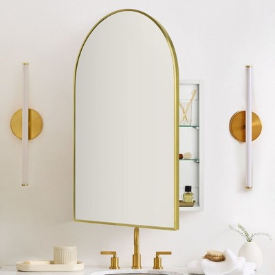 TEHOME Arched Bathroom Medicine Cabinet with Mirror Recessed and Surface Mount Medicine Cabinet Mirror