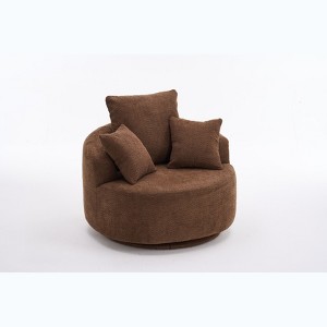 TiramisuBest Oversize Round Swivel Chair Cozy Club 360 degrees Swivel Sofa with 3 Pillows Chenille Fabric with Gray for sofa - 1 of 4