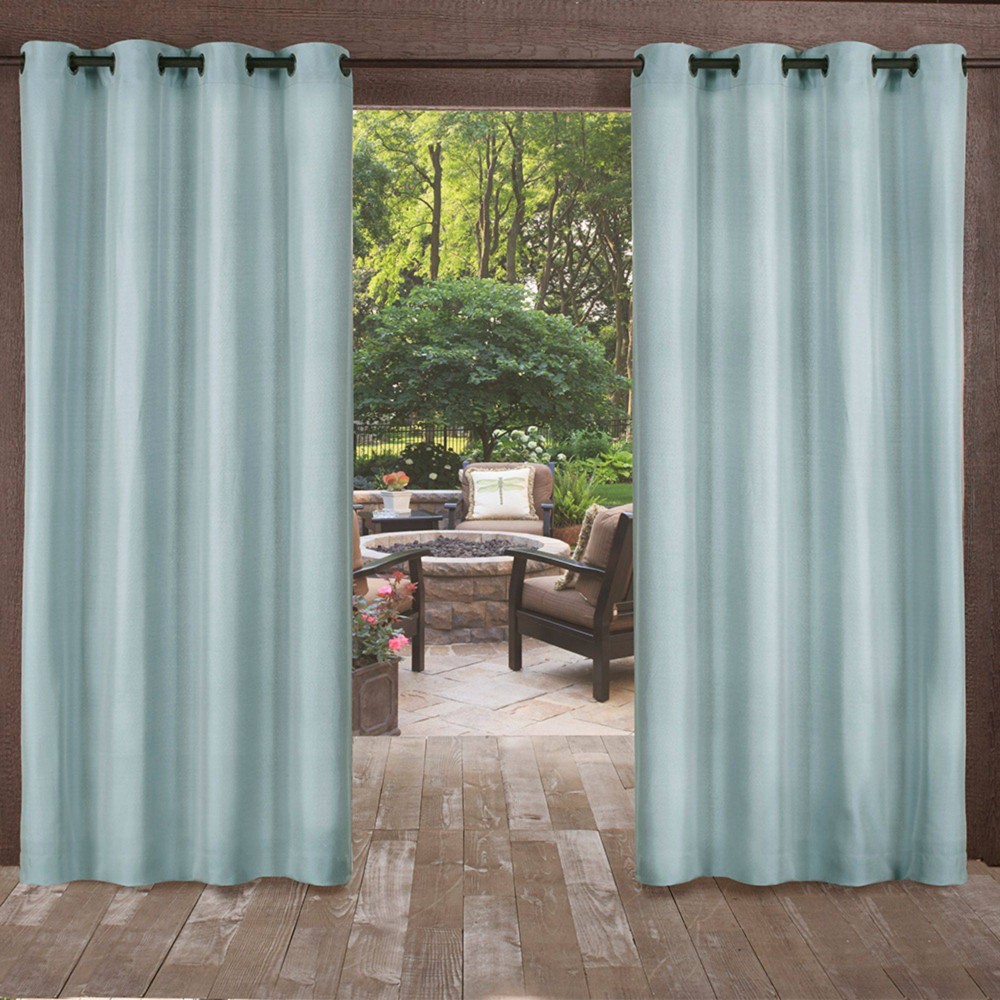 Photos - Curtains & Drapes Set of 2  Biscayne Indoor/Outdoor Two-Tone Textured Grommet Top(108"x54")