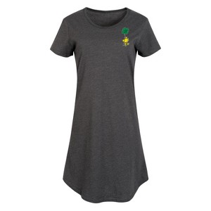 Women's Peanuts Woodstock Clover Graphic T-shirt Dress - Heather Charcoal - Medium - 1 of 4